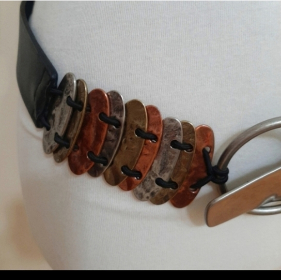 Chicos Black Leather Boho Rare Buckle Hook Belt Small - Picture 5 of 8